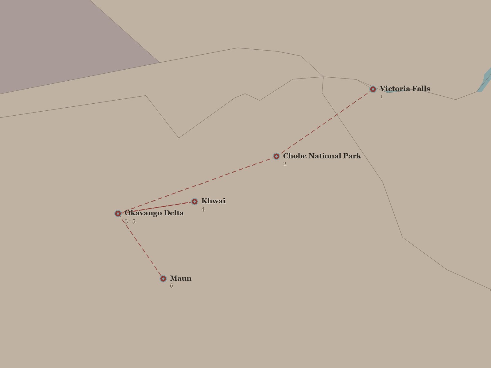 Original Spirit of Kenya route map: Best Of Botswana & Victoria Falls