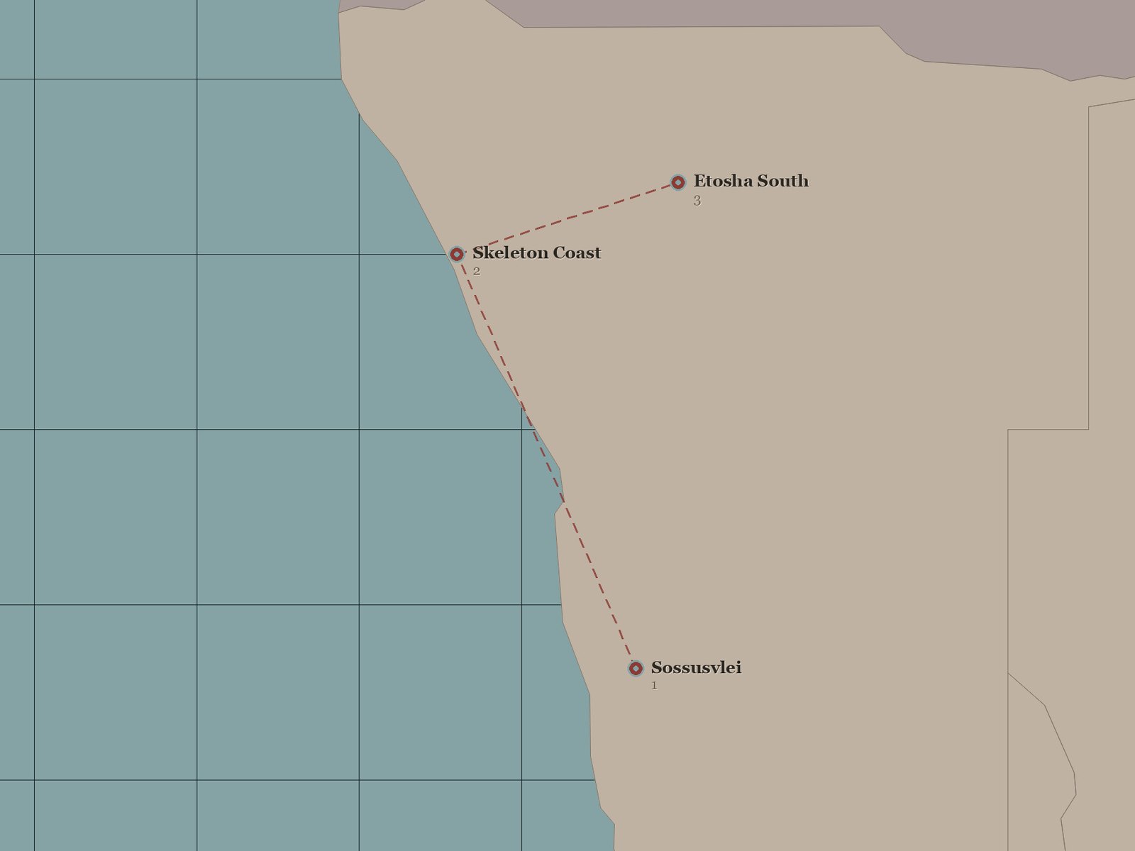 Original Spirit of Kenya route map: Namibia Fly In Superior Safari
